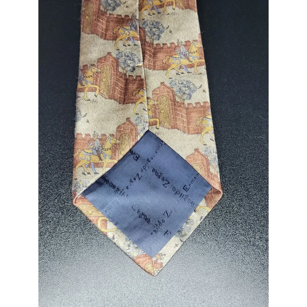 Ermenegildo Zegna Men's Necktie Tan Medieval Silk 3.75